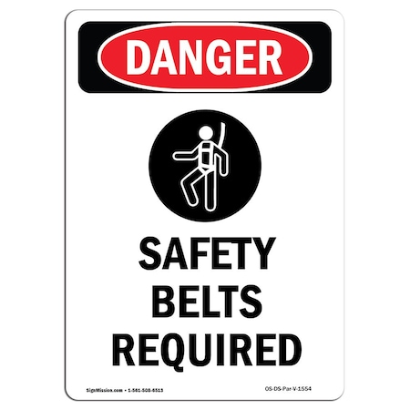 OSHA Danger Sign, Safety Belts Required, 5in X 3.5in Decal